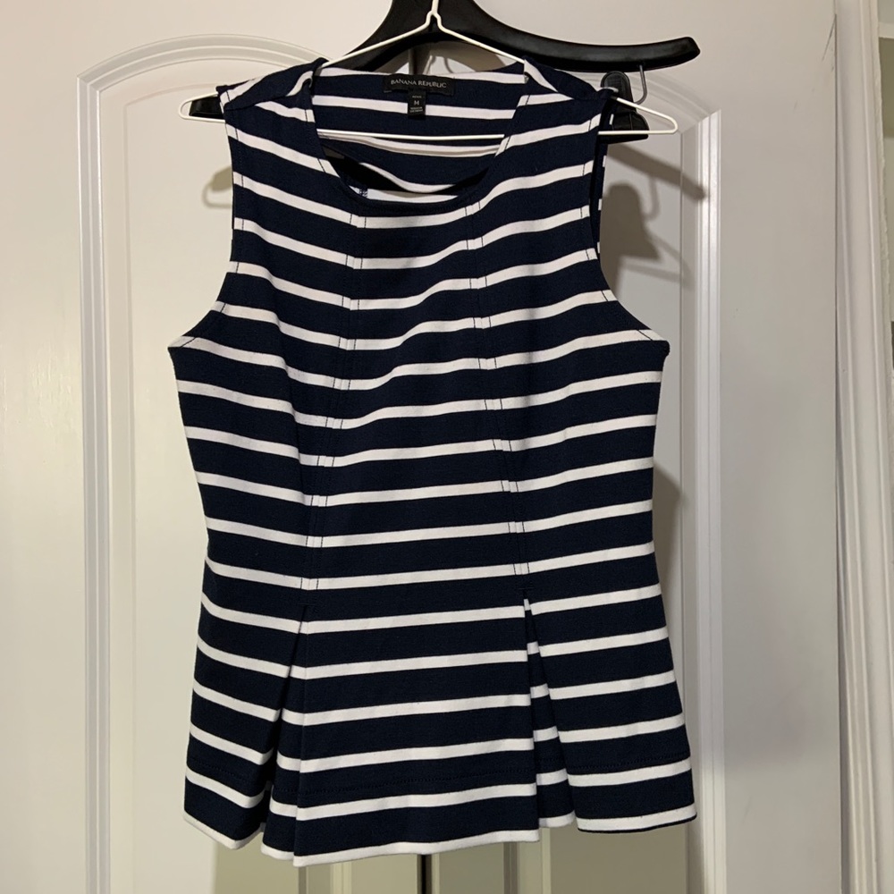 Banana Republic Navy White Stripe Peplum MP top
